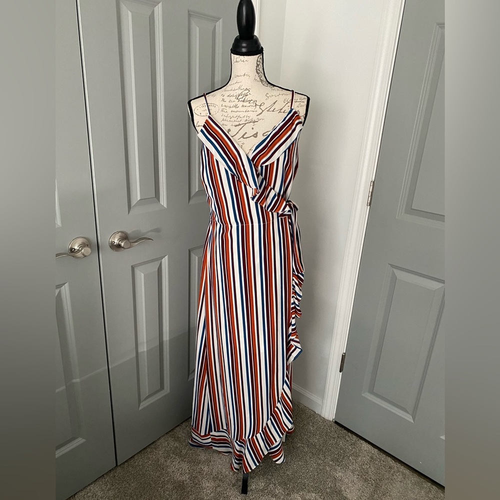 Love.. Ady Striped Midi Wrap Dress, Large